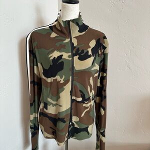 Norma Kamali Camo Zip-Front Track Jacket in Green, Brown, Black